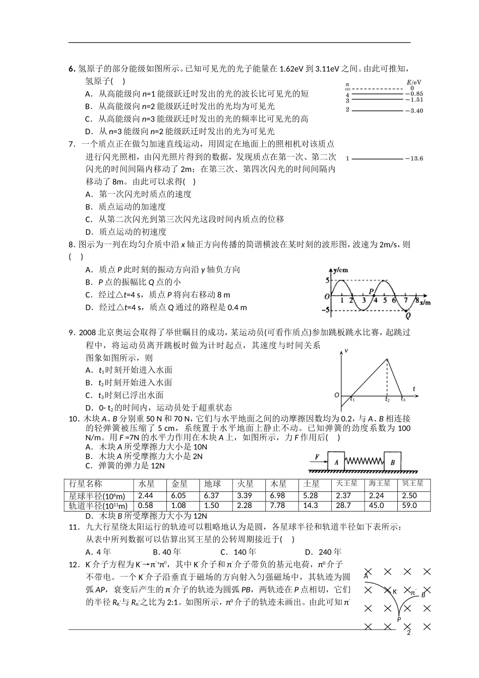 湖南雅礼中学2011届高三物理第一次月考新人教版_第2页