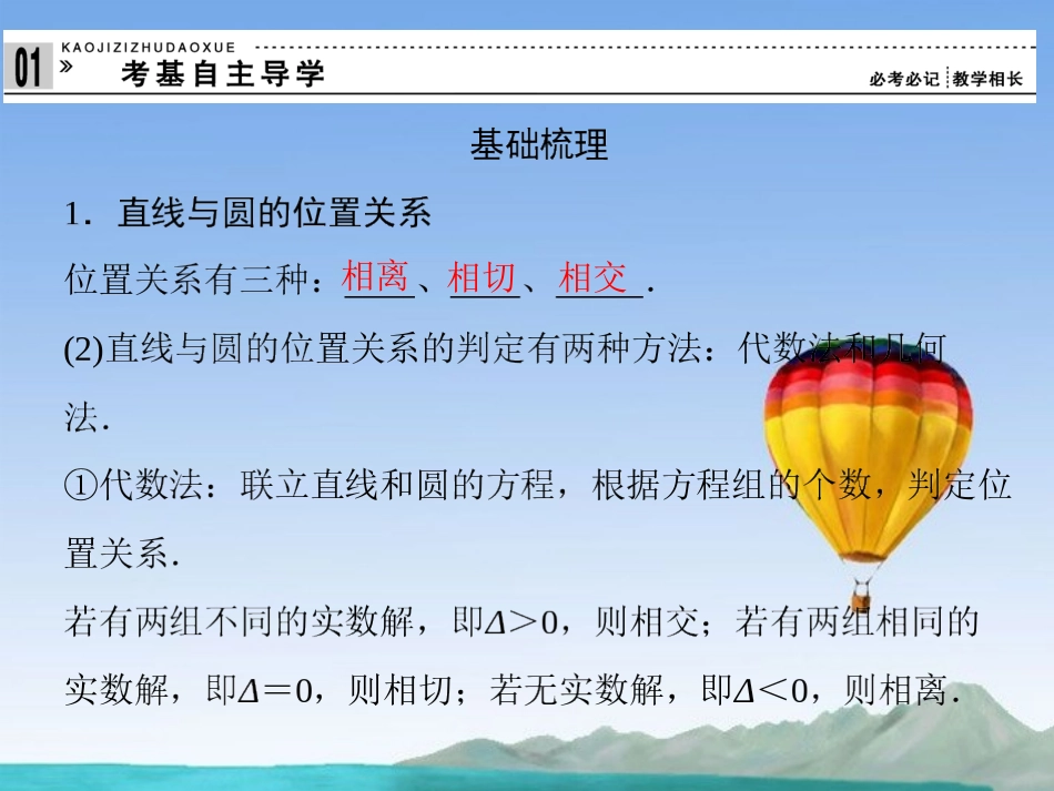 (江苏专用)2013高考数学总复习-第九篇-解析几何初步《第55讲-直线与圆的位置关系》课件-理-苏教版_第2页