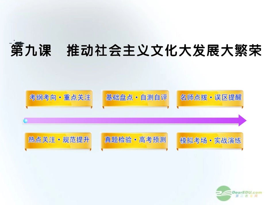 2012版高中政治-4.9《推动社会主义文化大发展大繁荣》全程复习课件-新人教版必修3_第1页