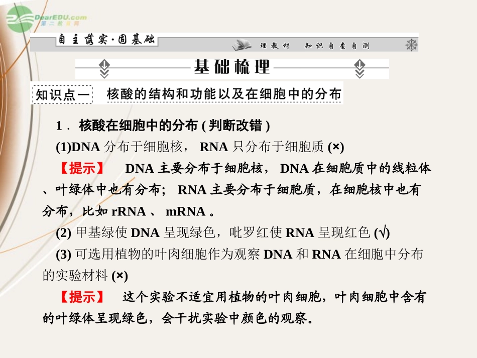 【课堂新坐标】2013届高考生物一轮复习-第1.2章-第4讲-遗传信息的携带者——核酸-细胞中的糖类和脂质课件-_第2页
