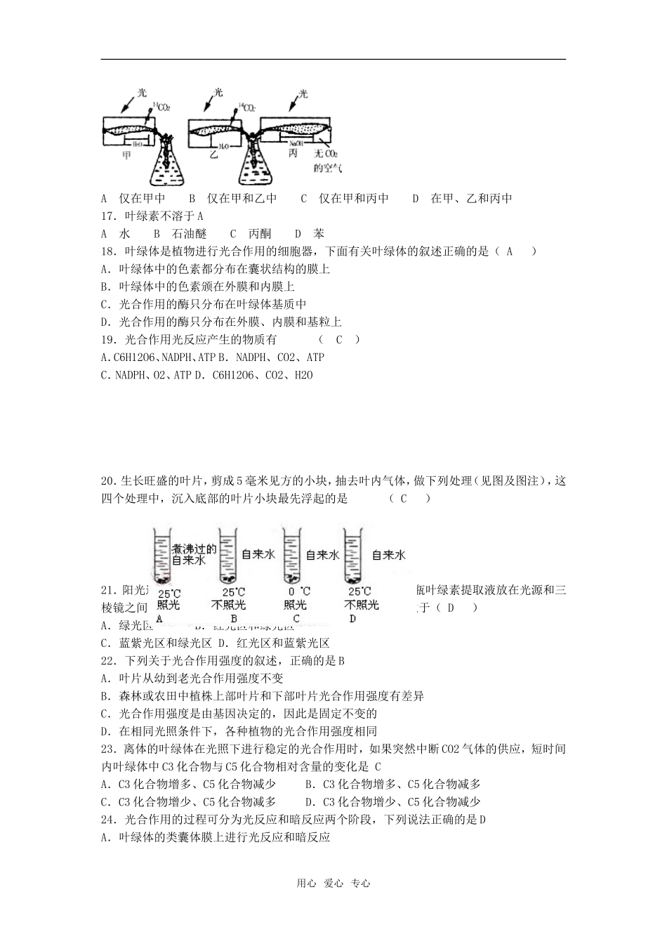 高中生物：-42-光合作用(单元测试题)苏教版必修1_第3页