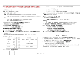 广东省梅州市培英中学八年级生物上学期总复习提纲(无答案)