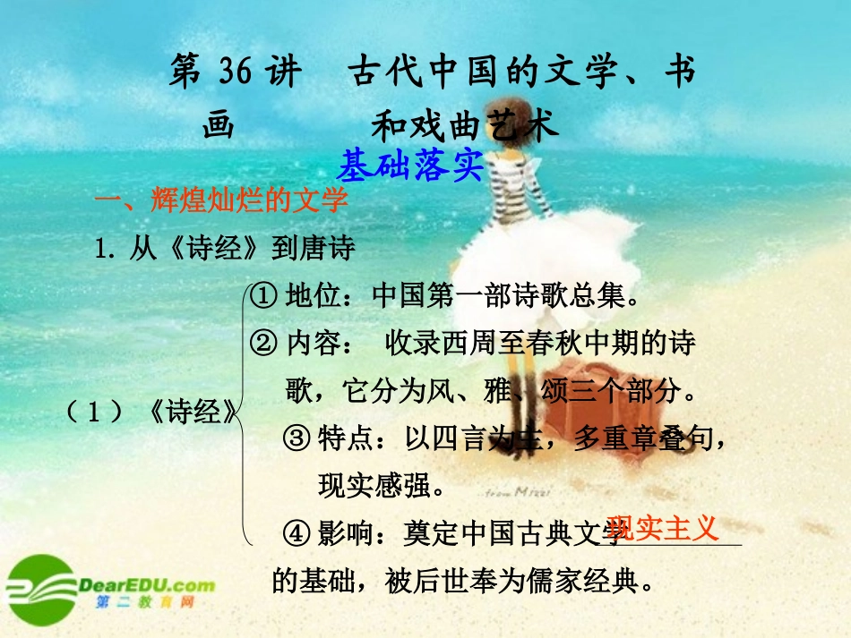 2011届高三历史一轮复习-第36讲古代中国的文学、书画和戏曲艺术课件-人教大纲版_第1页