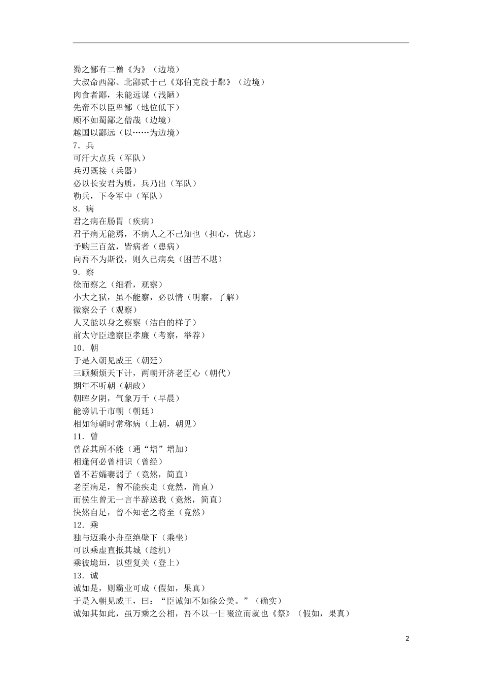 2012届高考语文二轮复习专题辅导资料-专题八文言文阅读--120个文言实词集锦_第2页