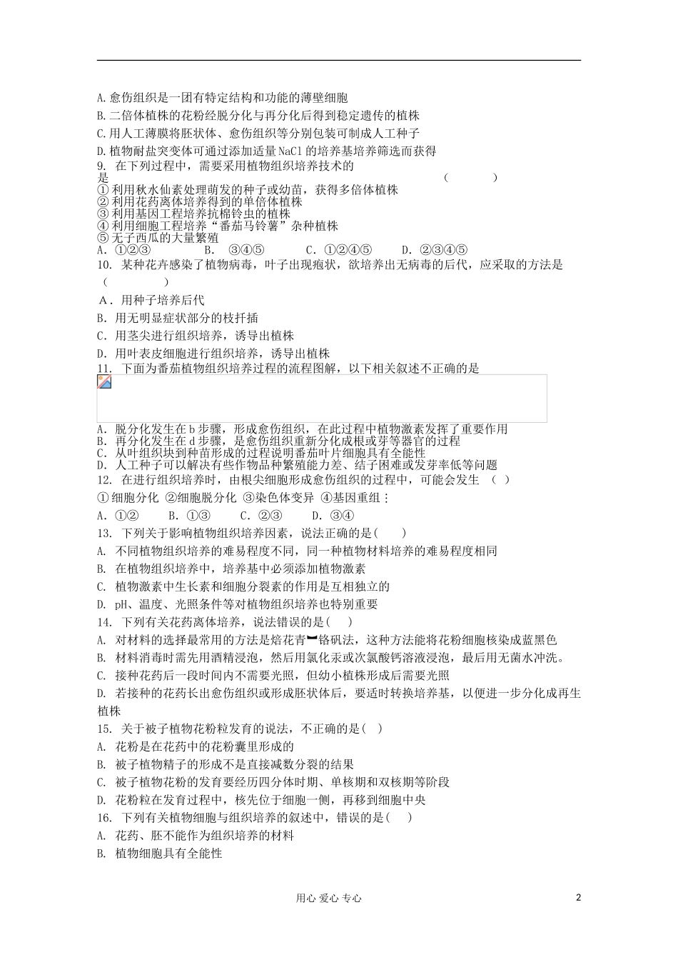内蒙古2012届高中生物-单元测试-专题3《植物组织培养技术》新人教版选修1_第2页