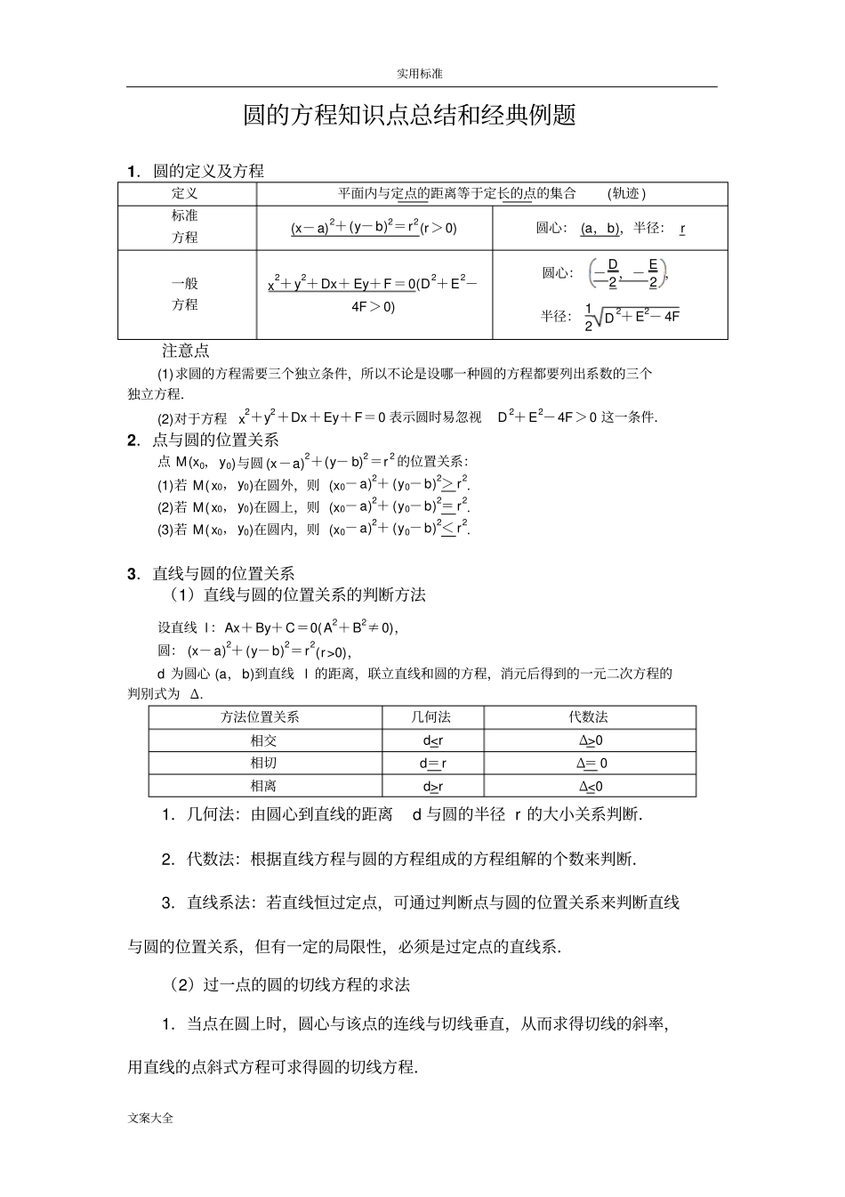 圆地方程知识点的总结和典型例题_第1页