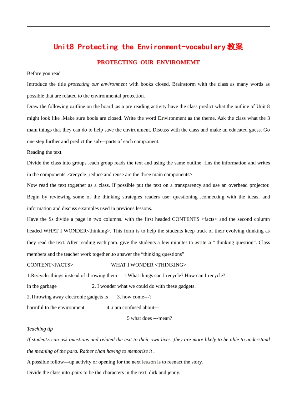 高中英语：Unit8-protecting-the-environment-vocabulary教案冀教版必修3_第1页