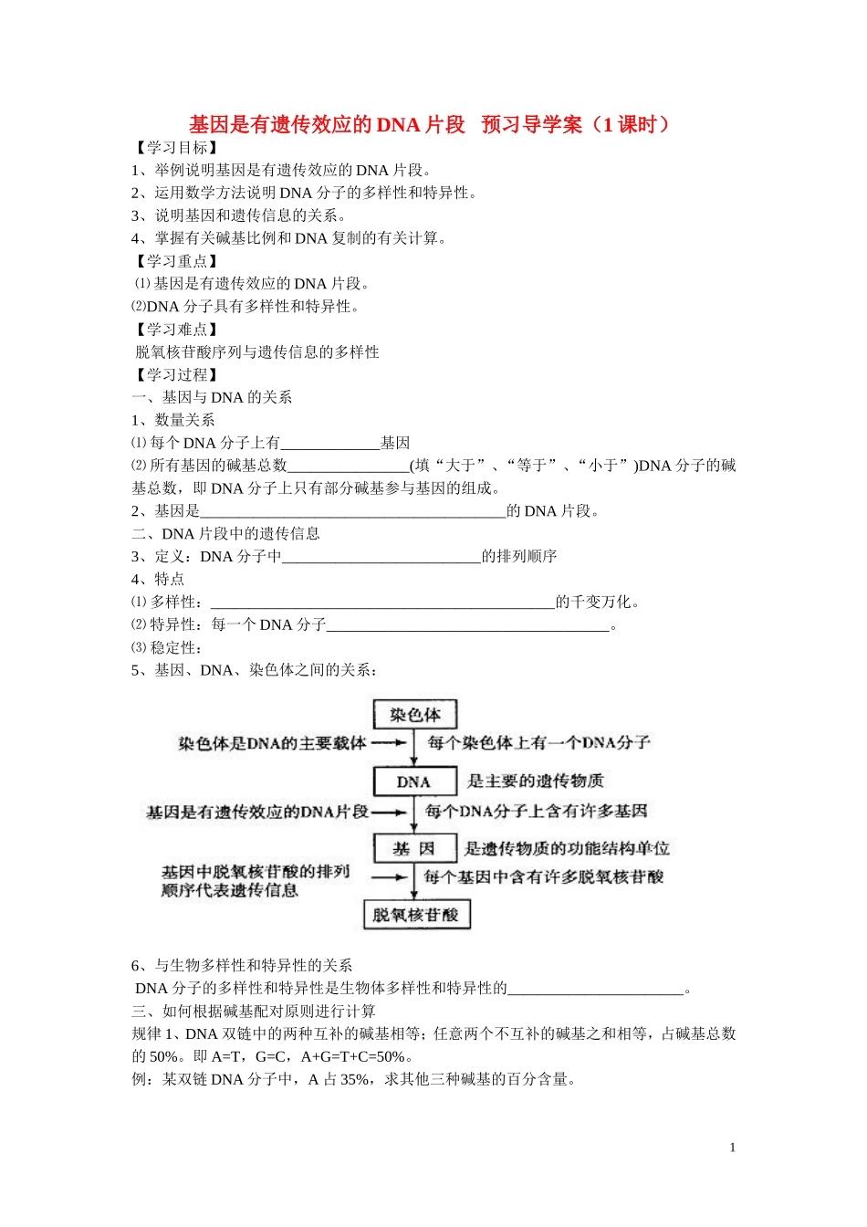 高中生物《基因是有遗传效应的DNA片段》学案9-新人教版必修2_第1页