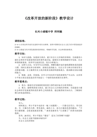 《改革开放的新阶段》教学设计