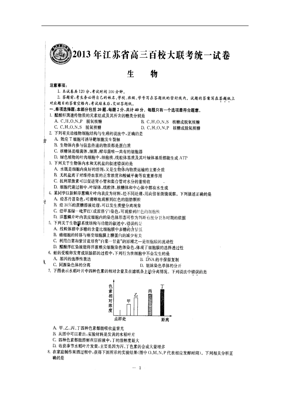 江苏省2013届高三生物百校大联考统一试卷(扫描版)_第2页