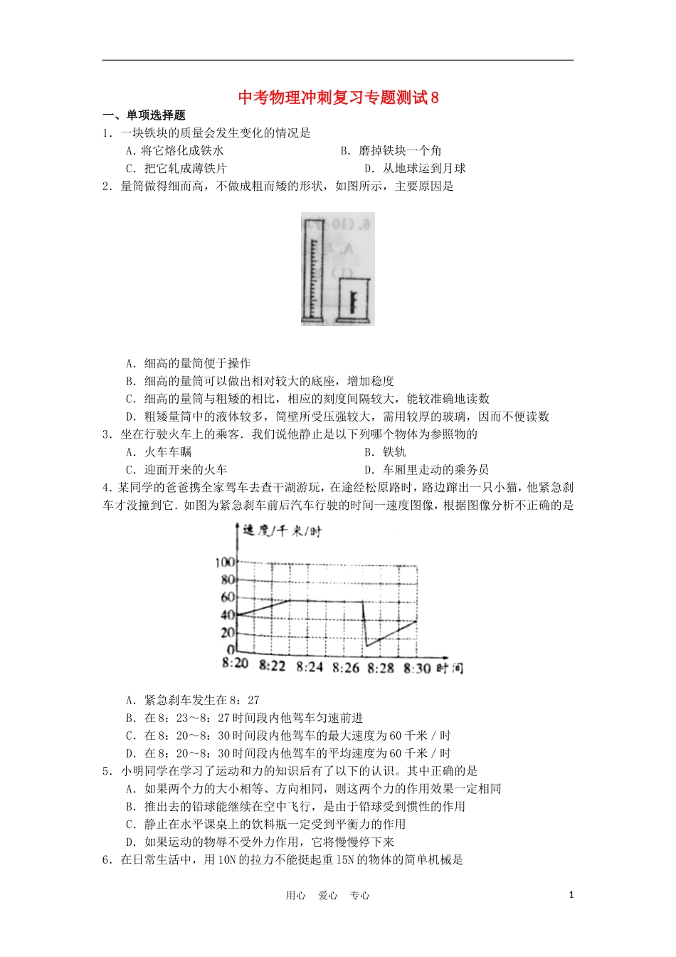 【考前必备】2012年中考物理冲刺复习专题测试8-人教新新课标版_第1页