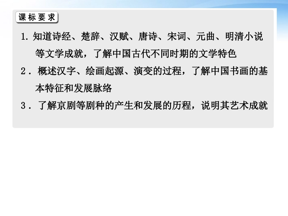 【三维设计】2012高中历史-第十五单元-第30讲-古代中国的文学-书画与戏曲艺术总复习课件-新人教版必修3_第2页