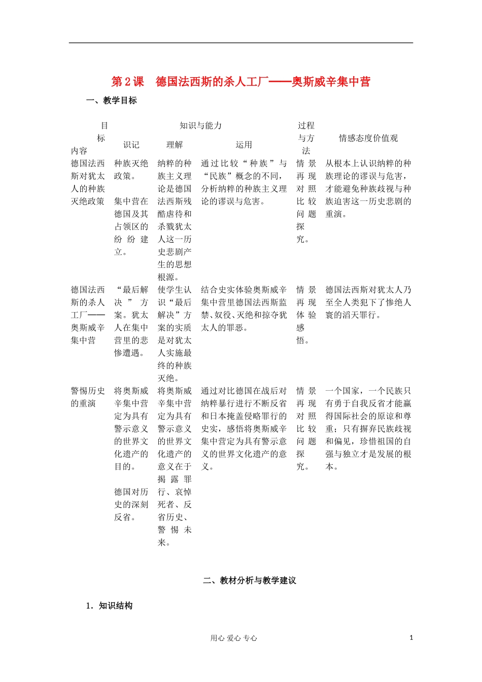2012高中历史-9.2《德国法西斯的杀人工厂──奥斯威辛集中营》教师用书-新人教版选修6_第1页
