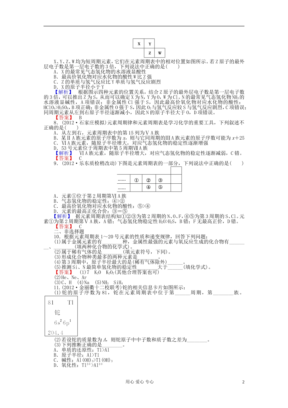 山东省高考化学一轮复习-第5章第2节-元素周期律和元素周期表课时知能训练_第2页