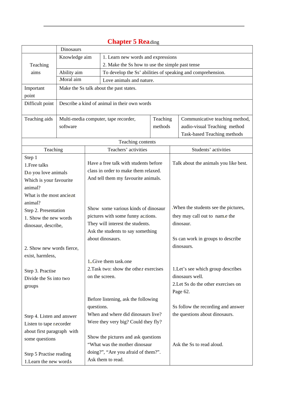 八年级英语：Chapter-5-Reading教案1沈阳牛津版_第1页