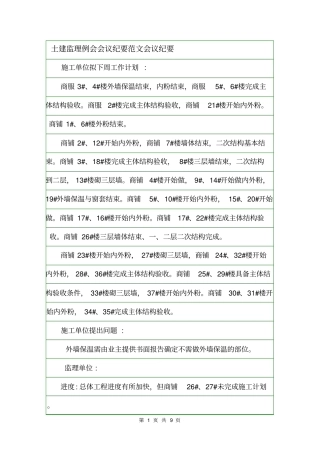 土建监理例会会议纪要范文会议纪要