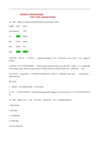 七年级英语：Module-4-Unit-2-Our-animal-friends教学日志上海牛津版