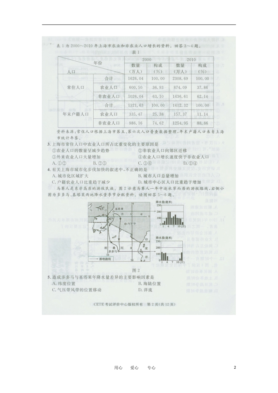 CETE考试评价中心2012高考文综全真模拟押题卷(山东卷)(扫描版)_第2页
