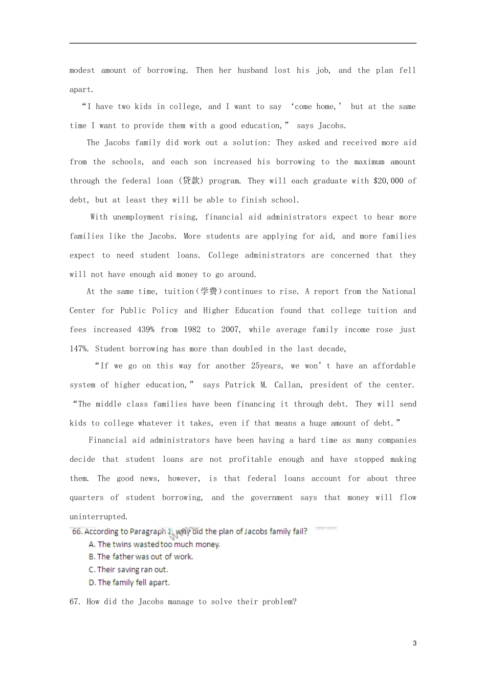 山东省胶州市2014高考英语文章阅读类训练(10)_第3页