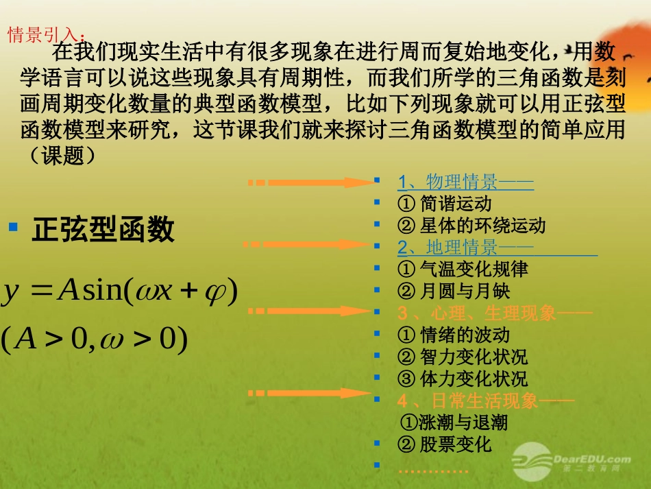 云南省昭通市实验中学高中数学《三角函数模型的简单应用》课件2-新人教A版必修4_第1页