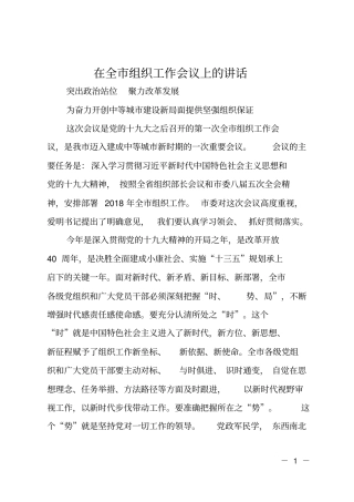 在全组织工作会议上的讲话2