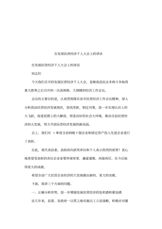 在发展民营经济千人大会上的讲话