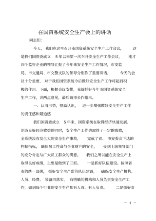 在国资系统安全生产会上的讲话