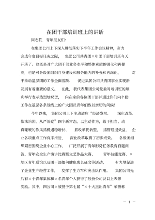在团干部培训班上的讲话
