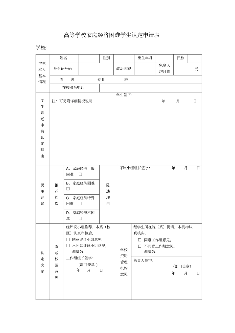 在大学里几个表格没用我自杀奖学金助学金申请认定一应俱全_第1页