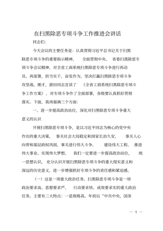 在扫黑除恶专项斗争工作推进会讲话