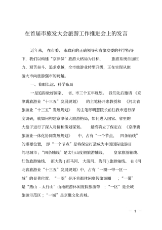 在首届旅发大会旅游工作推进会上的发言