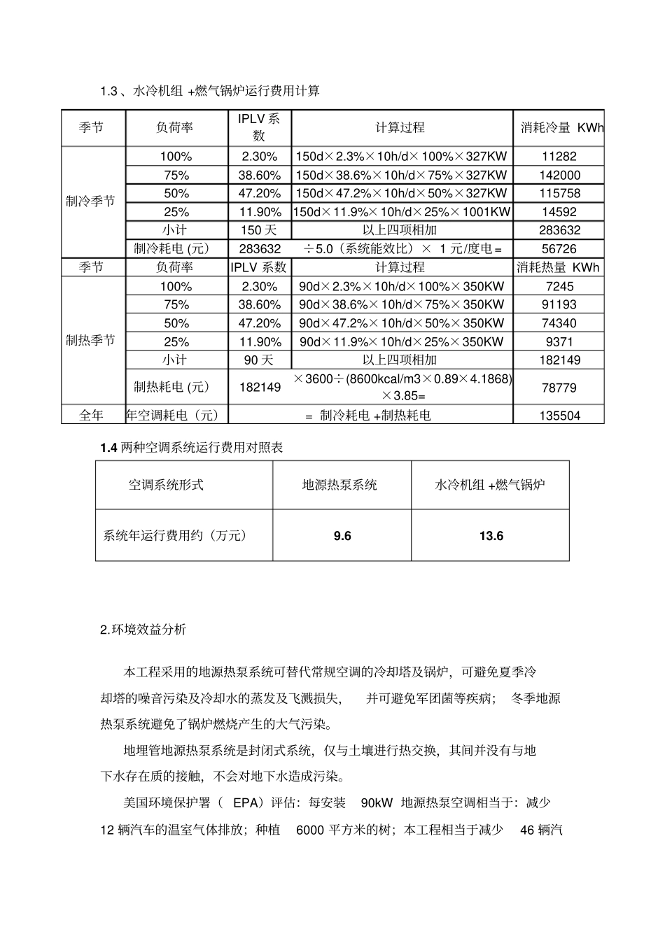 地源热泵与水冷螺杆+燃气锅炉运行费用比较_第2页