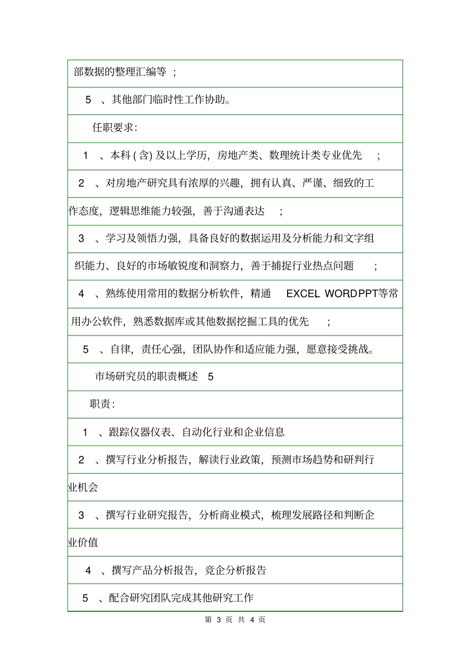 场研究员的职责概述岗位职责_第3页