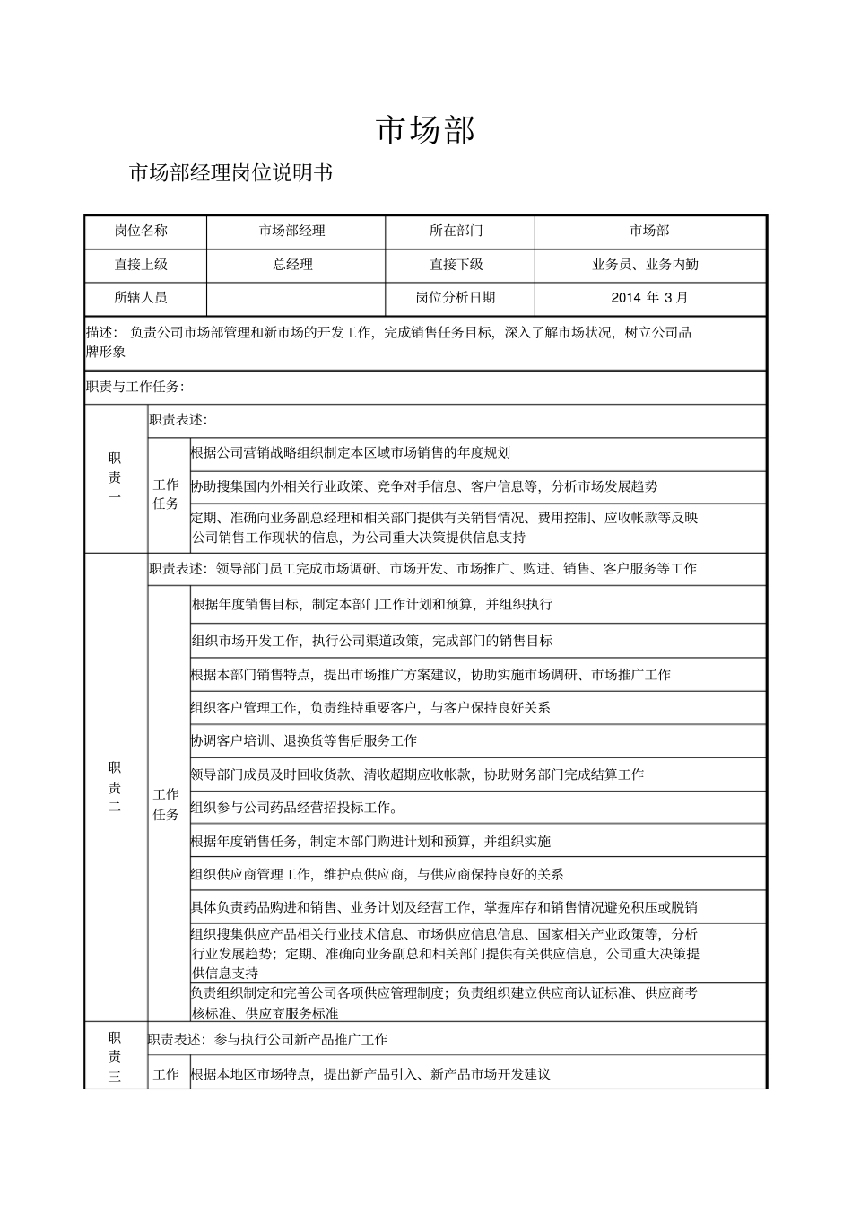 场部职位说明书_第1页