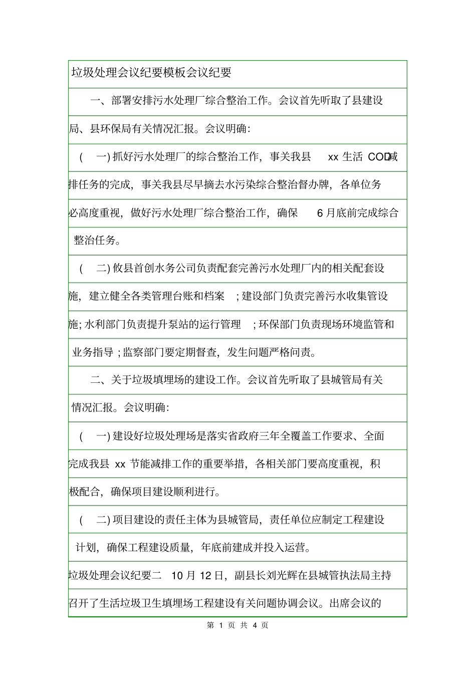 垃圾处理会议纪要模板会议纪要_第1页