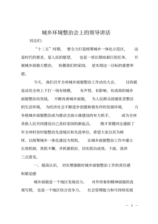 城乡环境整治会上的领导讲话