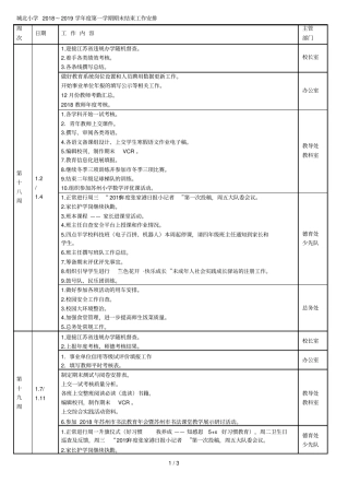 城北小学2018~2019学年第一学期期末结束工作安排