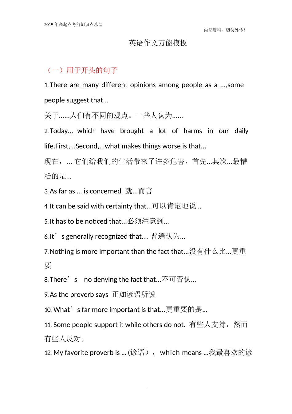 高起专、本《英语》作文万能模板_第1页