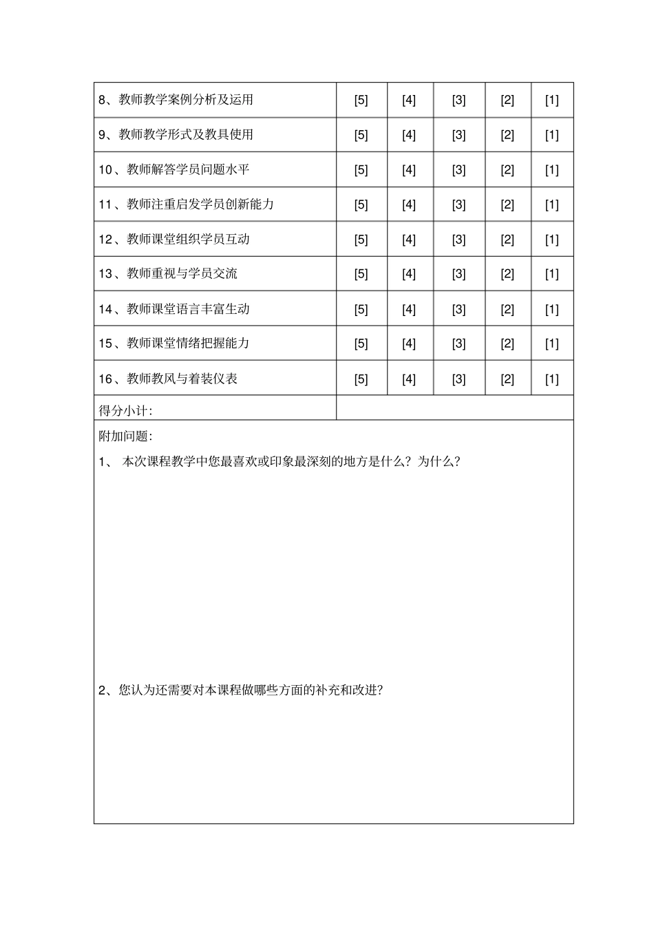 培训师教学效果评价表_第2页