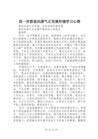 进一步营造风清气正发展环境学习体会
