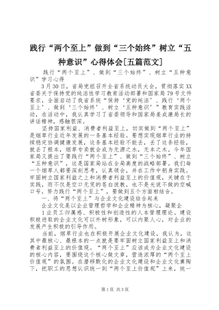 践行“两个至上”做到“三个始终”树立“五种意识”体会心得[五篇范文]