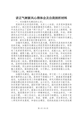 讲正气树新风体会心得及自我剖析材料