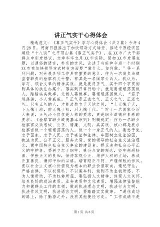 讲正气实干体会心得