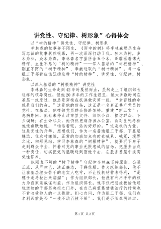 讲党性、守纪律、树形象”体会心得