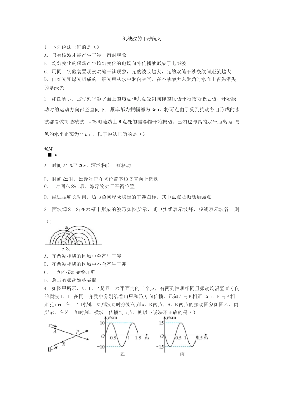 机械波的干涉练习 一_第1页