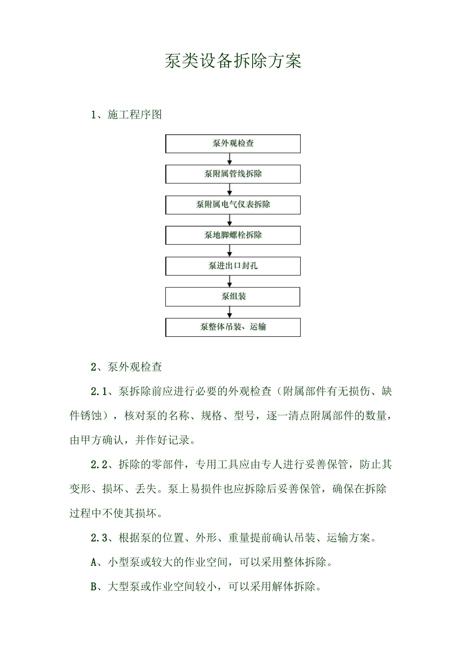 泵拆除方案模板_第1页