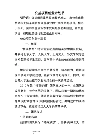 公益项目创业项目计划书