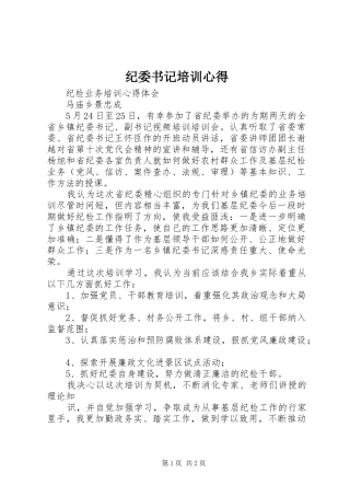 纪委书记培训心得