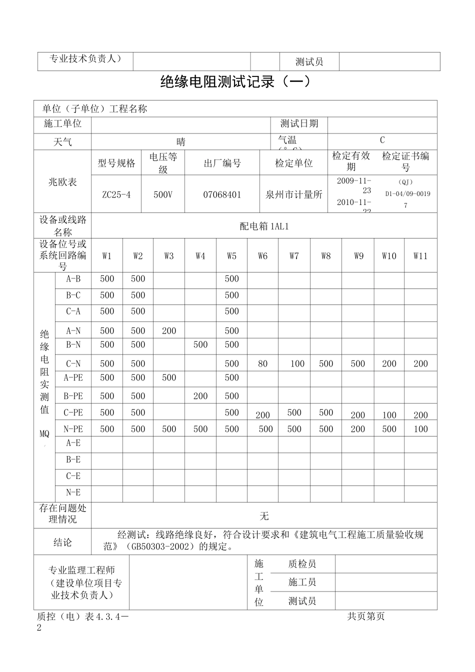 范例-绝缘电阻测试记录_第2页