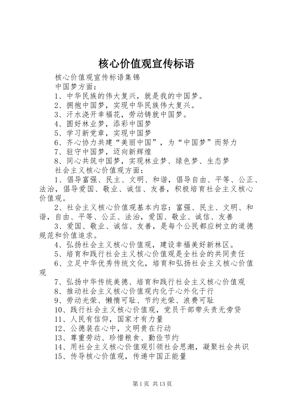 核心价值观宣传标语_第1页